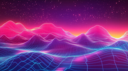 Naklejka premium 80s Retro Neon Synthwave Background in Vibrant Colors