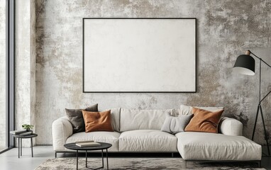 Mockup with sofa and picture on the wall. Interior