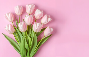 bouquet of tulips , Beautiful Composition Spring Flowers Bouquet of pink tulip over pink background