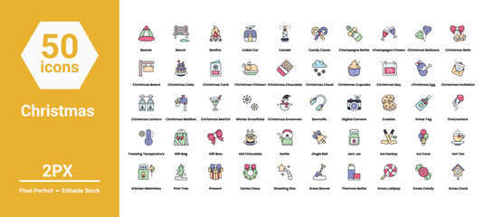 Christmas color line vector icons set stock illustration