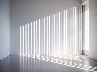 Obraz premium Sunlight casts geometric shadows through vertical blinds.