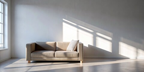 Modern sofa flooded with soft natural light.