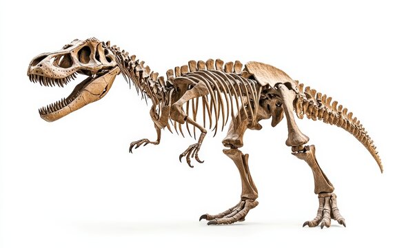 Sceleton dinosaur isolated stock photo on white background 