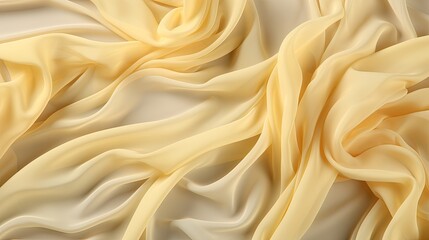 Obraz premium A delicate and flowing fabric, woven with a soft, muted yellow hue, creates a graceful and elegant pattern of undulating folds and curves.