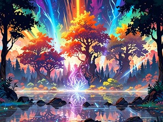 Colorful Fantasy Nature Wings of Dawn The Enchanted Crystal Forest