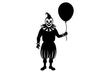 Scary Clown with a Balloon Silhouette Vector Illustration for Halloween Designs