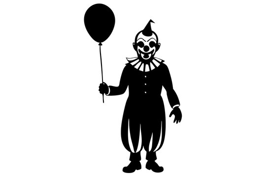 recommend clip art: Scary Clown with a Balloon Silhouette Vector Illustration for Halloween Designs