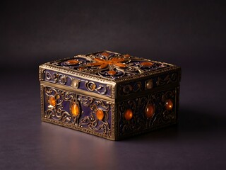 Ornate glowing box with purple and orange designs.