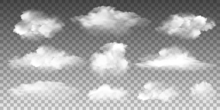 White realistic 3D vector isolated cloud on the transparent background