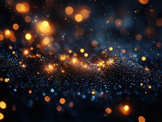 Obraz premium dark festive background sprinkled with golden glitter and soft bokeh lights evoking a sense of celebration and joy perfect for new year or birthday themes