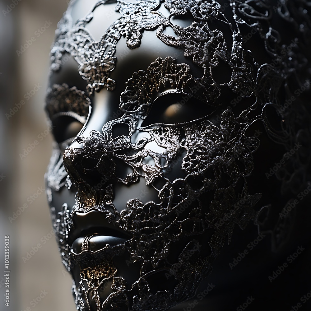 Aufkleber artistic metal mask adorned with complex lattice design on dark canvas image