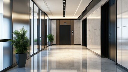 Obraz premium Modern black and classic Elevator doors of office or hotel hallway, Lobby interior, corridor in house with lift,Black elegant lift for passenger or cargo elevators,copy space.