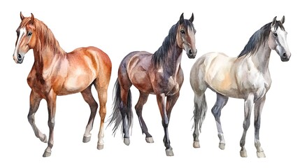 Obraz premium watercolor horse collection, Generative AI 