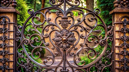 Elegant antique iron gate boasts intricate floral and heart patterns, exemplifying historic craftsmanship and detailed metalwork design with a unique, nostalgic, and romantic vintage charm.