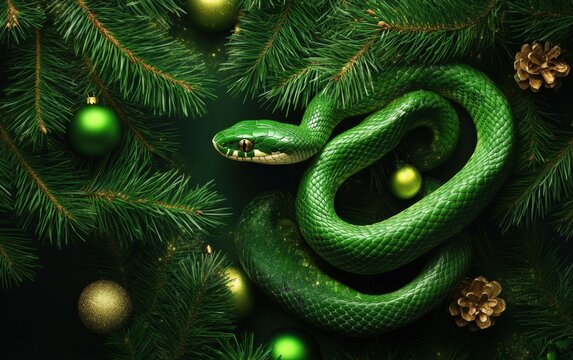 Christmass new year green snake background 