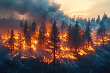 A huge forest is burning as a result of a wildfire. Generative AI