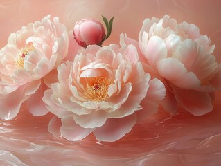 delicate pink peony flowers float gracefully on a seamless pink surface creating a soft and romantic atmosphere the intricate details of the petals and buds highlight natures beauty in bloom