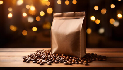 coffee package mockup with coffee beans 