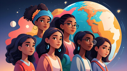 Fototapeta premium Girls' vision for the future. The International Day of the Girl child , 3d graphic illustration , isolated , banner 