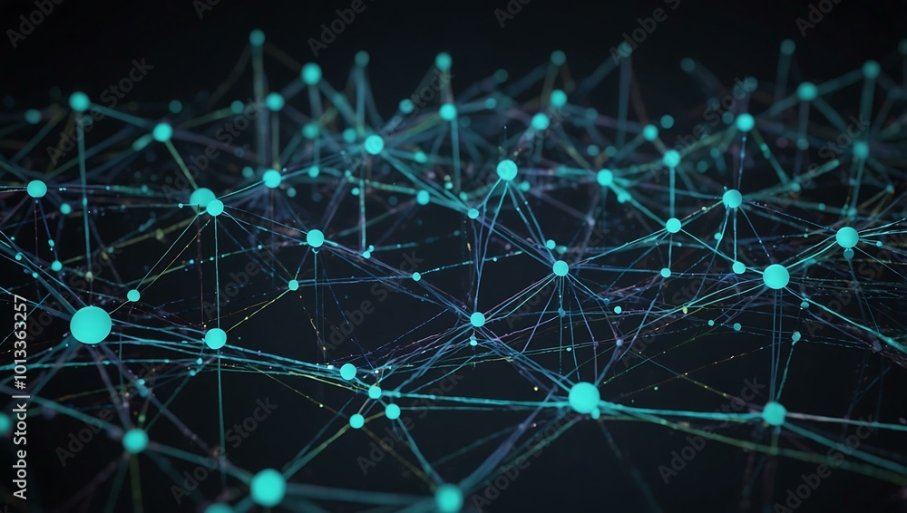 Poster 3d illustration of data flows forming a network.
