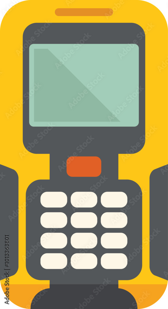 Poster yellow portable cash register with buttons and empty screen for adding text and design