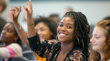 Engaging students actively participate in a lively classroom discussion during an afternoon lesson in a diverse learning environment