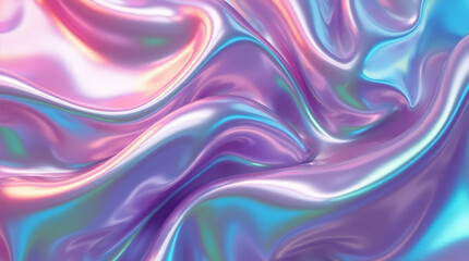 Fototapeta premium 3d render, iridescent holographic foil, folded cloth, abstract fashion background, ultraviolet, multicolor textile, vivid colors