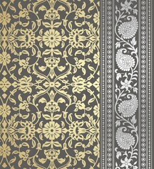 wedding card design, traditional paisley floral pattern , royal India	