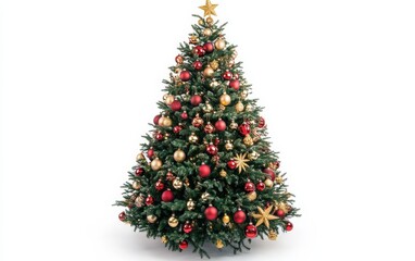 Very beautiful christmas tree on white background. Decorated christmas tree