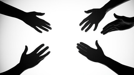 Obraz premium Five hands reaching towards the center, symbolizing teamwork, collaboration, and unity.