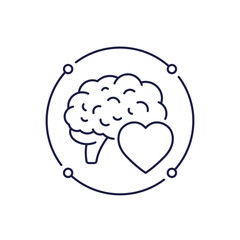 brain and heart line icon on white