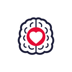 brain and heart icon on white
