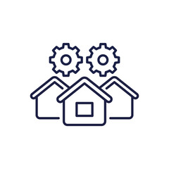 property management icon with houses, line vector