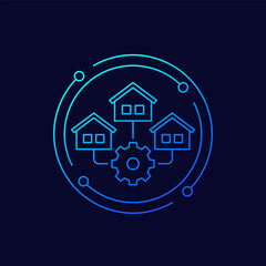property management icon with houses, linear design