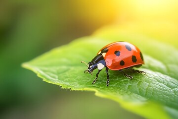 Close up of ladybug on leaf 