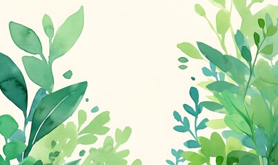 Fototapeta premium Simple green watercolor summer or spring background with copy space, Generative AI 