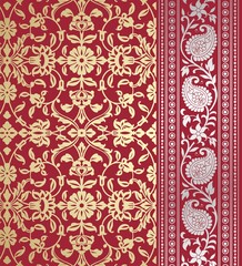 wedding card design, traditional paisley floral pattern , royal India	