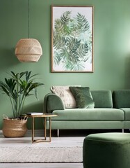 Sage green interior in a modern living room