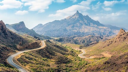 Fototapeta premium Scenic Mountain Road Under a Blue Sky
