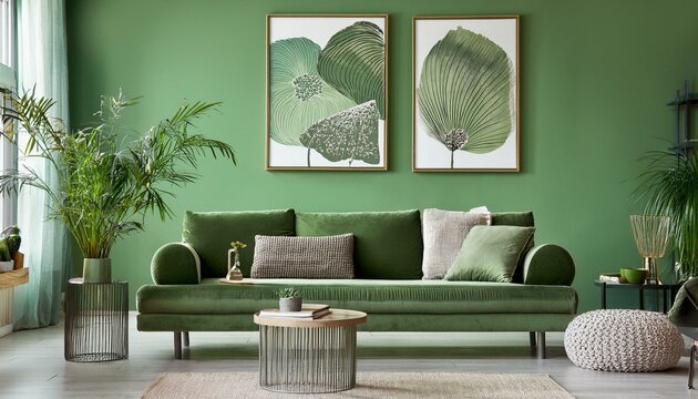Sage green interior in a modern living room