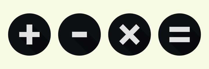 Obraz premium Black circle math icons set. Plus, minus, multiplication, equal icons. 