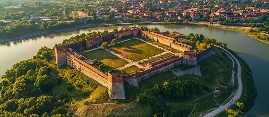 Aerial View of a Fortress Surrounded by Water