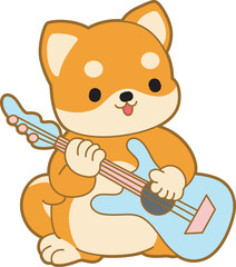 Cute puppy kawaii dog lovely animal vector icon. Fluffy Shiba Inu pet stickers. Happy doggy activities illustrations.