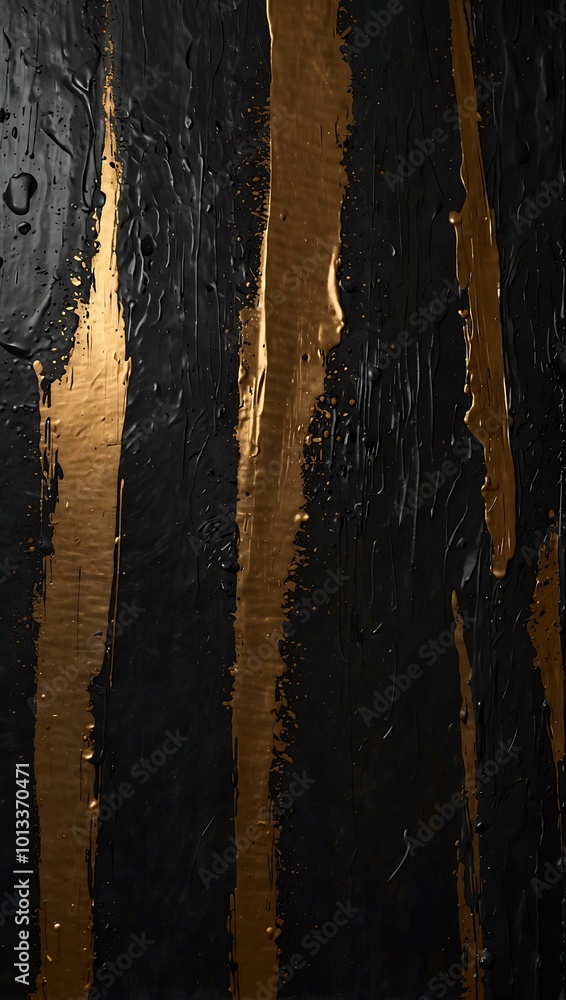Poster abstract metallic paint smears creating texture on a dark background.