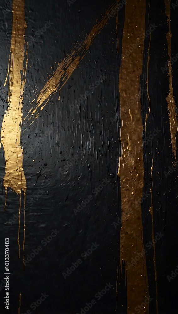 Poster abstract metallic paint smears creating texture on a dark background.
