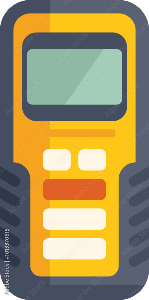 Poster yellow electronic multimeter measuring voltage with buttons and display in flat design style