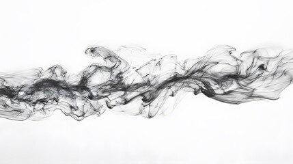 Black ink in water, creating an abstract background with smoke-like shapes on a white background