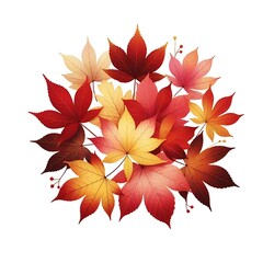 Flat-style illustration of autumn leaves in a range of red, orange, and yellow shades. Perfect for seasonal designs, fall-themed content, and nature-inspired compositions. Bold, colorful, and simple