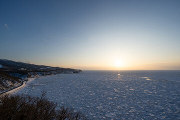 Fototapeta premium Sunset and Drift ice in Hokkaido Japan