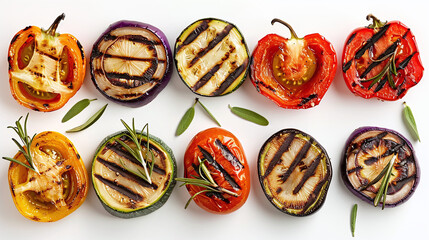 Grilled vegetable slices, isolated over white background